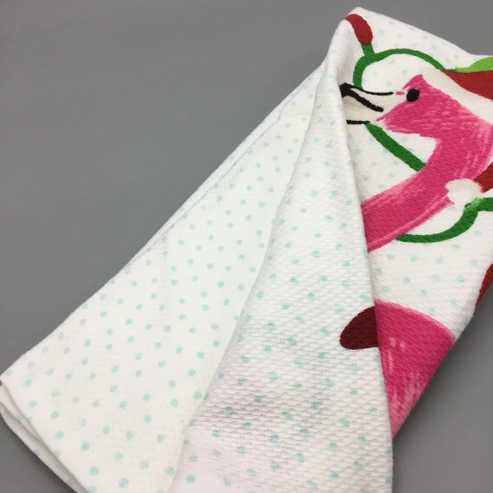 x2 Sigrid Olsen Christmas Lights Flamingo Kitchen Towel Set Santa Hat Tropical